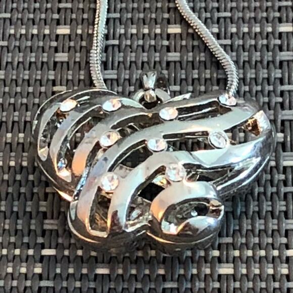 Silver Hollow Butterly Charm Necklace - Picture 2 of 7